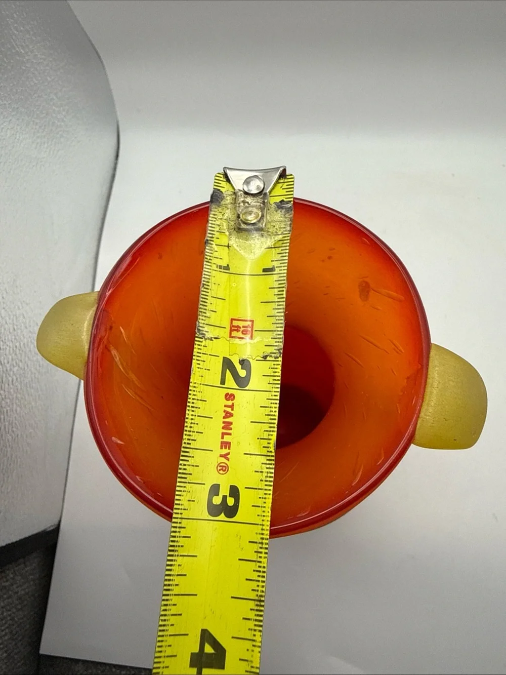 Murano Style Glass Vase Amphora Roman Style Red w/ Yellow Scroll Handles Scavo